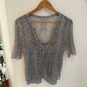 Zadig & Voltaire Gray Short Sleeve Tie Front Blouse